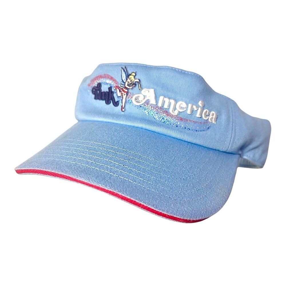 Vintage Y2K Disney Tinker Bell Tink America Visor Hat Blue Glitter Patriotic